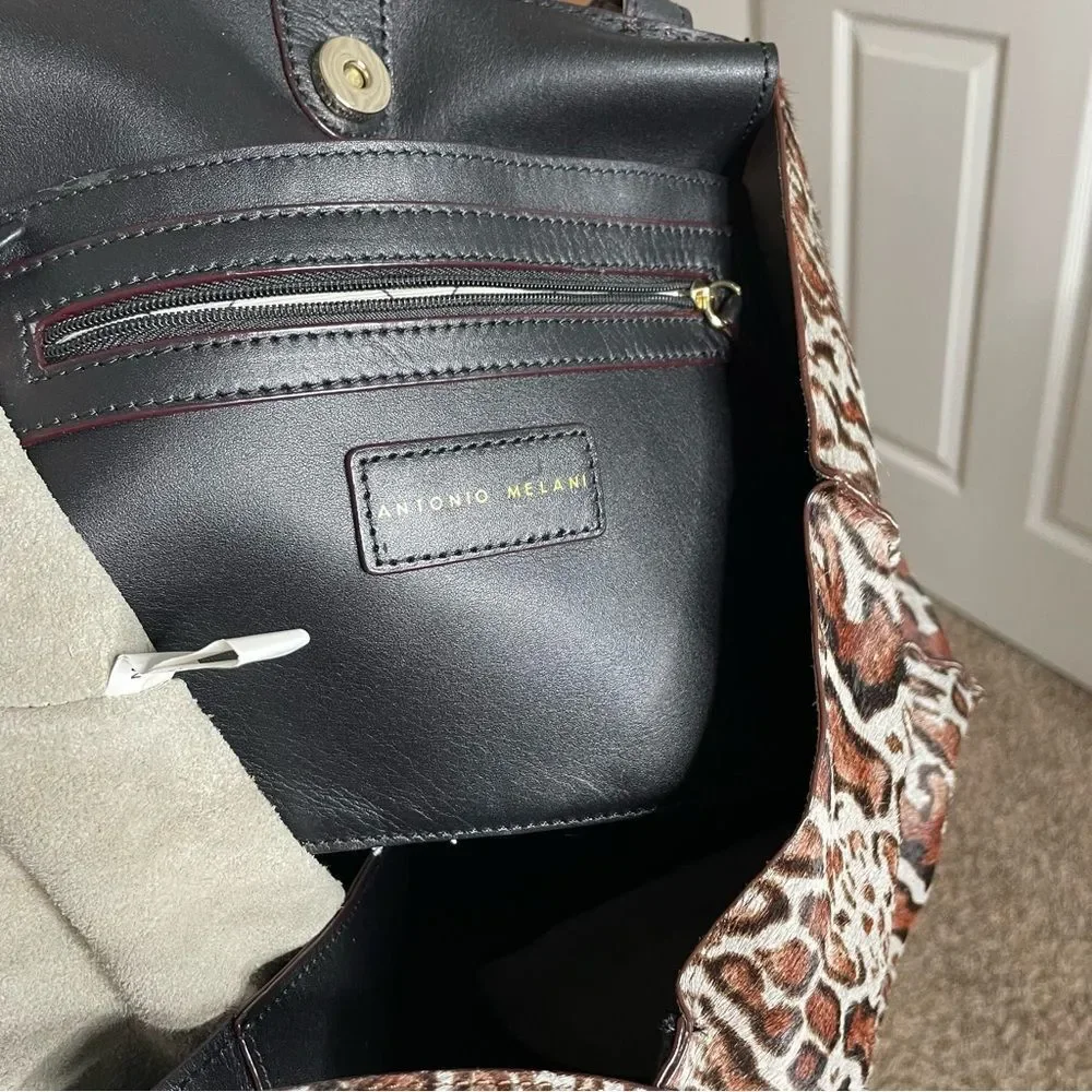 Antonio Melani Leopard Print Leather Tote Bag
